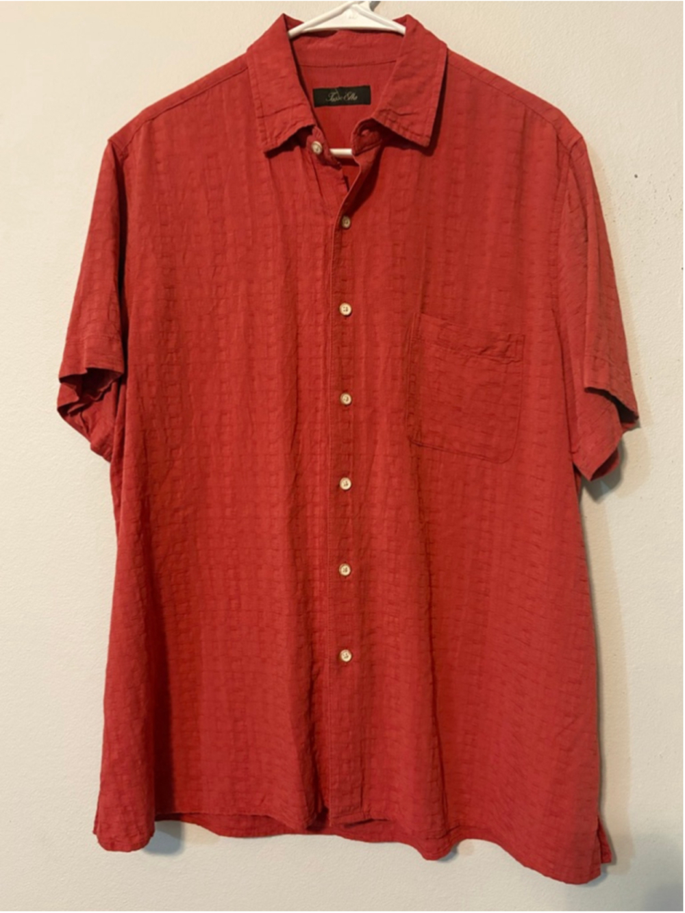 Tasso Elba Men's L Burnt Orange Box Dobby Crinkle Button Up Summer Shirt